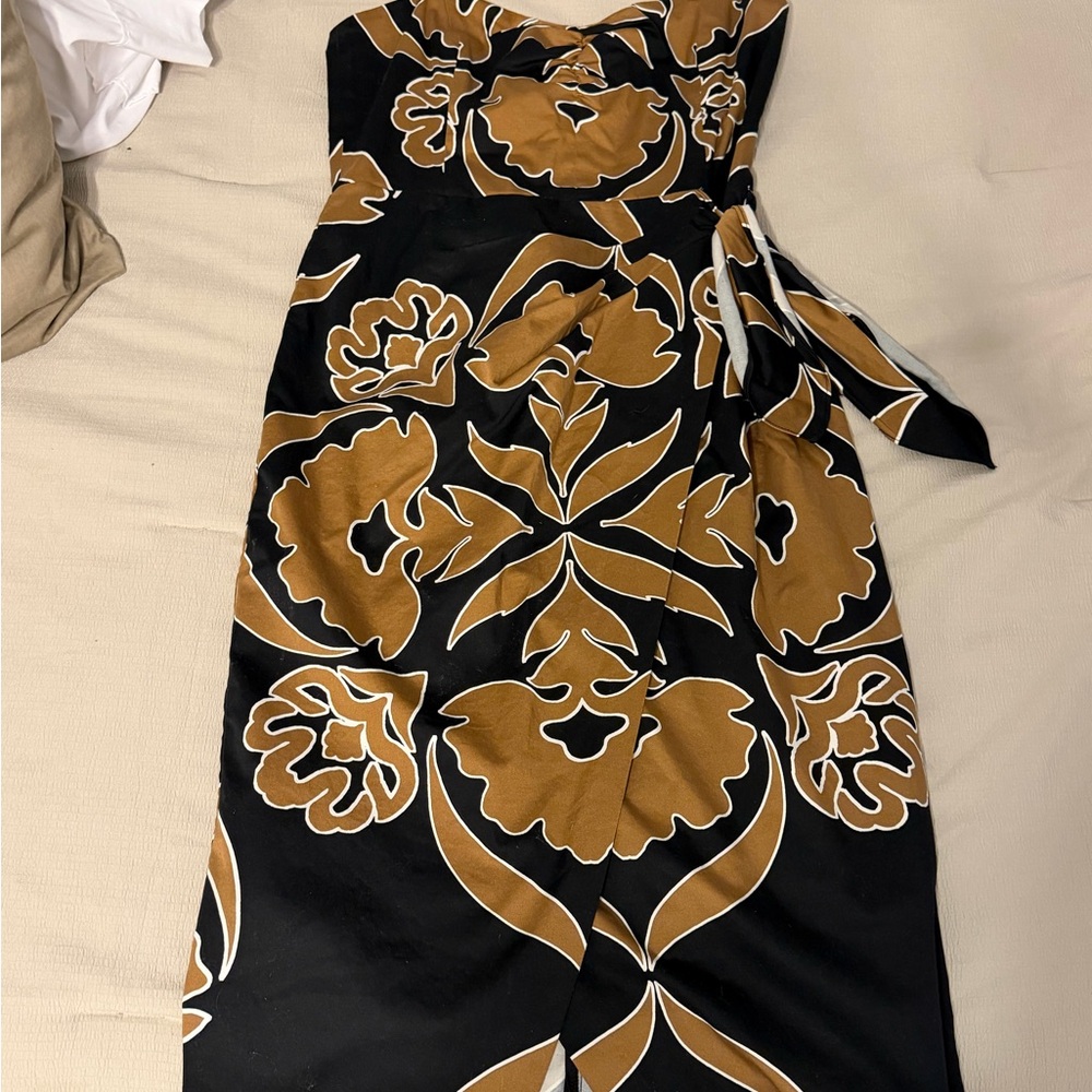 White House Black Market Strapless Black and Gold Dress